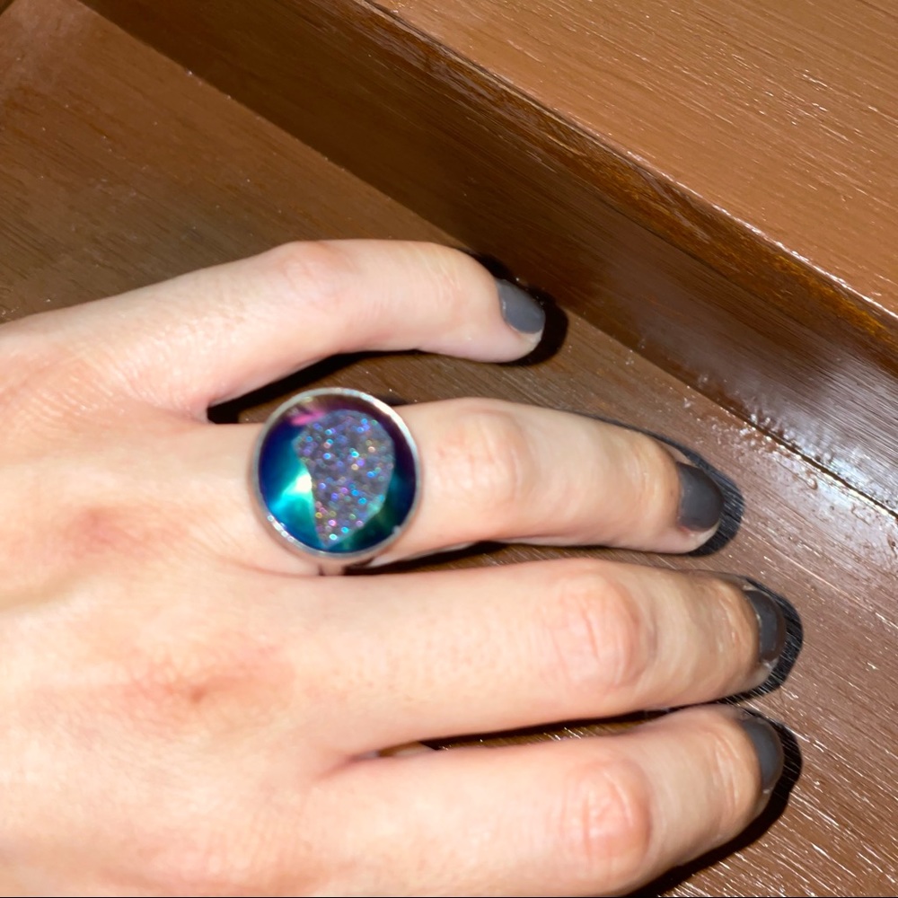 Druzy quartz and silver ring and pendant set